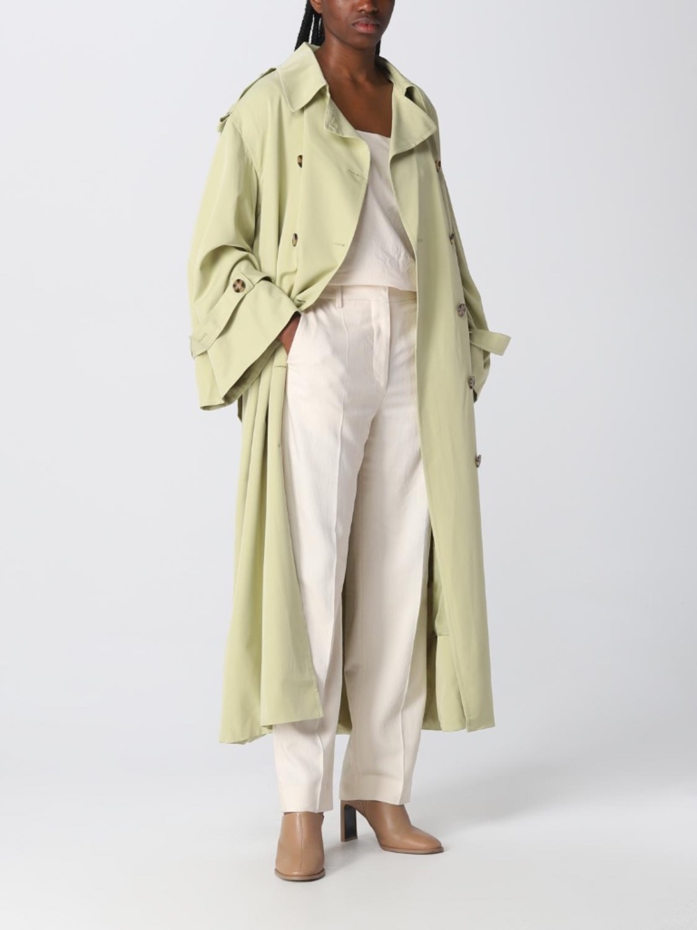 By Malene Birger Oversized Green Trench Coat with Wide Sleeves